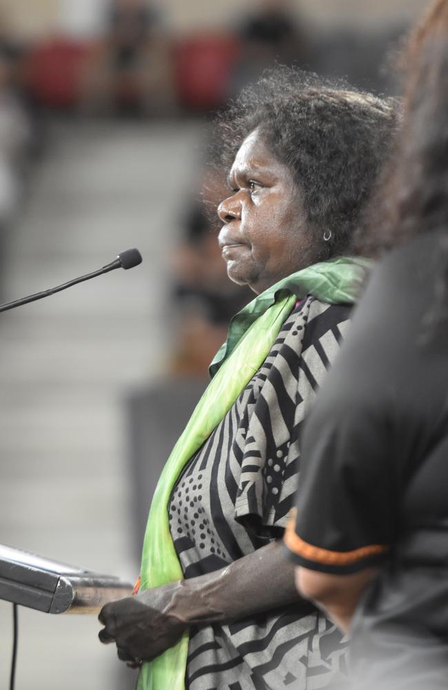 Jawoyn leader Lisa Mumbin said she remembered her son as a ‘stubborn’€ fighter at the state funeral for Dr Bush Blanasi on Friday, December 15.