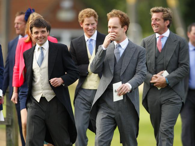 Prince Harry, second from the left, and Tom Inskip (third) used to be best friends. Picture: Getty Images