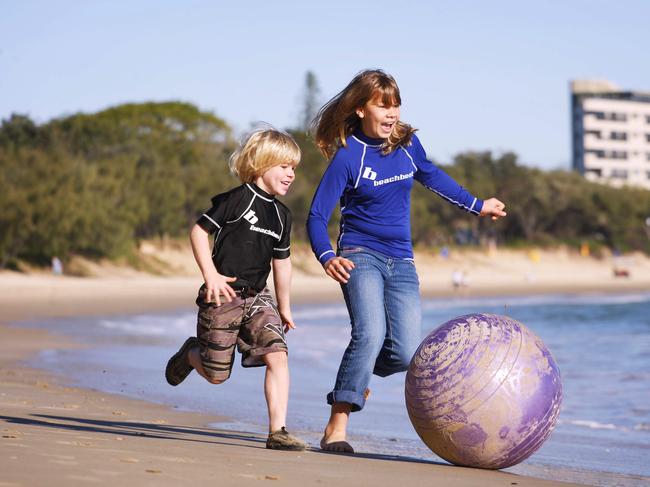 Robert and Bindi Irwin at Mooloolaba. Picture: Megan Slade.