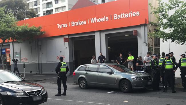 Two men have been dramatically arrested outside the Melbourne Remand Centre over theft of a ute. Picture: Wes Hosking