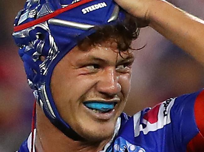 NEWCASTLE, AUSTRALIA - MAY 24: Kalyn Ponga of the Newcastle Knights during the round 11 NRL match between the Newcastle Knights and the Sydney Roosters at McDonald Jones Stadium on May 24, 2019 in Newcastle, Australia. (Photo by Tony Feder/Getty Images)