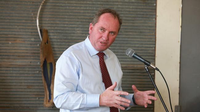 Barnaby Joyce flew into Warracknabeal, Victoria to meet and speak with drought effected farmers from the region. Picture: ANDY ROGERS