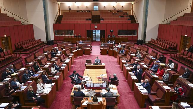 Labor’s attempt to fast-track the senate vote to pass the legislation on the CFMEU was voted down 41 noes to 23 ayes. Picture: NewsWire/ Martin Ollman