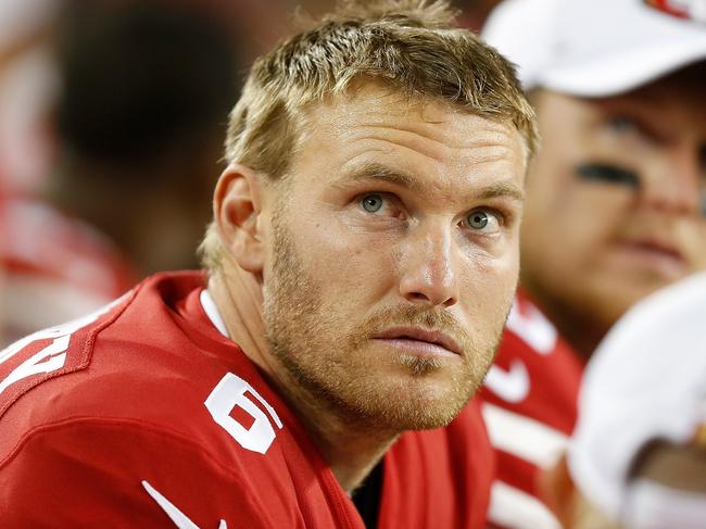 SANTA CLARA, CALIFORNIA - AUGUST 29: Punter Mitch Wishnowsky #6 of the San Francisco 49ers looks on during the preseason game against the Los Angeles Chargers at Levi's Stadium on August 29, 2019 in Santa Clara, California.   Lachlan Cunningham/Getty Images/AFP == FOR NEWSPAPERS, INTERNET, TELCOS & TELEVISION USE ONLY ==