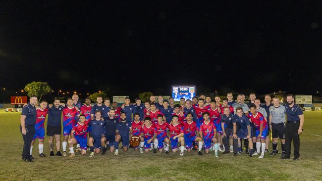 The US Marines post-game after a hard-fought match against the RAN. Picture: Supplied.