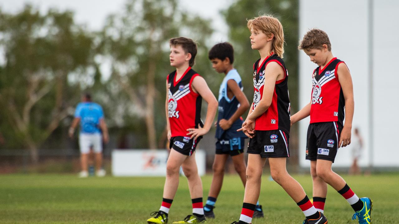 Under-10s compete in the first Darwin Buffaloes NTFL home game against Southern Districts at Woodroffe Oval. Picture: Pema Tamang Pakhrin