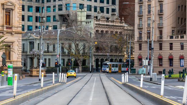 Melbourne’s CBD is deserted on day two of renewed restrictions. Picture: Asanka Ratnayake/Getty Images.