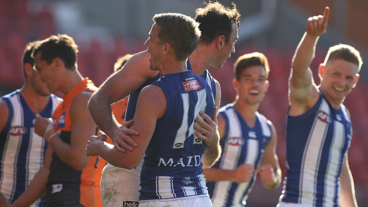 North Melbourne have shocked the footy world by defeating the Giants. (Photo by Mark Kolbe/Getty Images).