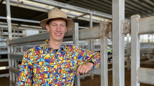 Harry Cozens from Elders at Albury was one of the agents to don brightly coloured shirts to encourage people to talk about mental health at the Wodonga store cattle sale.