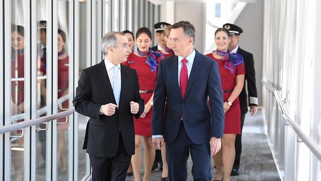 Virgin Australia CEO John Borghetti and Perth Airport CEO Brad Geatches at the new terminal yesterday.