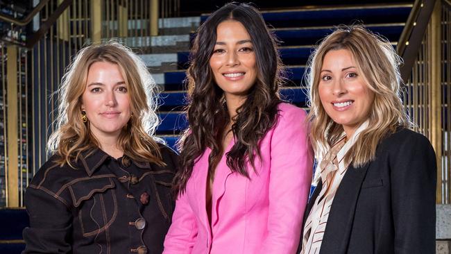 Pictured with model Jessica Gomes, Acler designers Kathryn Forth and Julia Ritorto fit Kate Freebairn’s definition of people with style. Picture: Jake Nowakowski