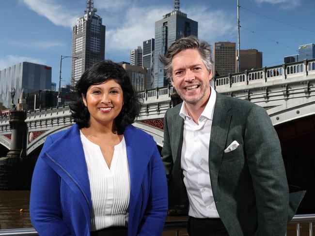 Lord Mayor Nick Reece and Candidate for Deputy Mayor Roshena Campbell on Princess Bridge for part of their campaign to light up the city and its bridges.                     Picture: David Caird