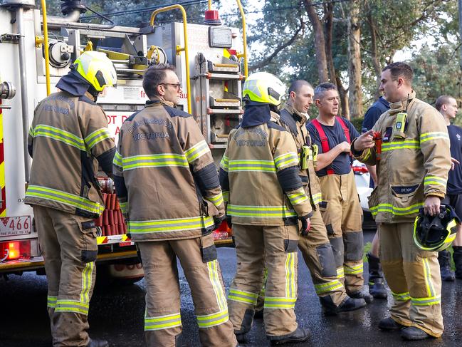 Emergency services on scene at a house fire in Craig Road Ringwood where two people have been found deceased. Picture: Ian Currie