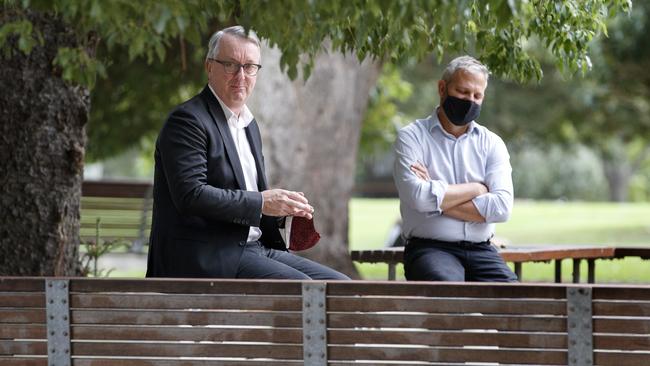 Victorian Health Minister Martin Foley with Chief Health Officer Brett Sutton. Picture: NCA NewsWire/David Geraghty.