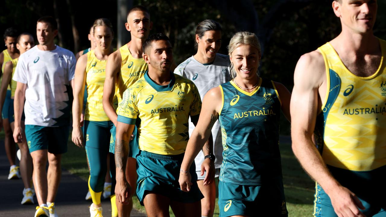 Australian Olympians and athletes unveil the uniforms for the Paris 2024 Olympic Games. Picture: NCA NewsWire / Damian Shaw