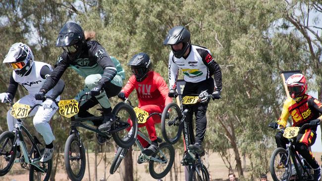 Action from the Queensland BMX championships at Ipswich's Willey Park circuit. Picture: Gary Reid