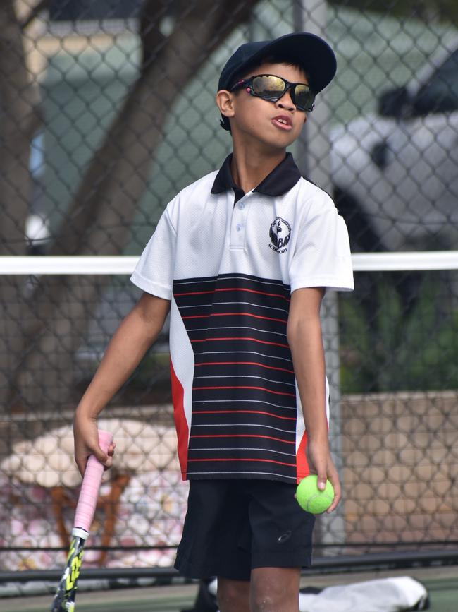 Players on court at the JDS Central Region tournament at the Rockhampton Regional Tennis Centre on July 14, 2024.