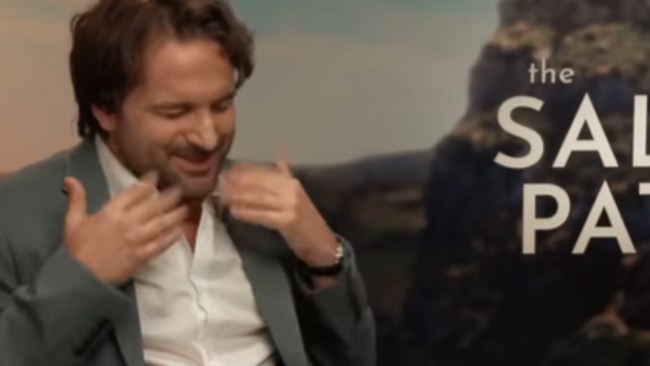 Sunrise reporter Steve Hargrave became visibly emotional during the interview for The Salt Path, a new film based on Raynor Winn's bestselling memoir. Picture: Instagram @sunriseon7