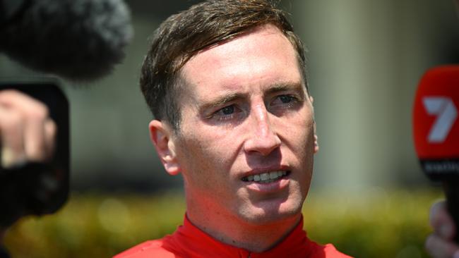 MELBOURNE, AUSTRALIA - JANUARY 25: Ryan Hurdle after riding Revelare to win Race 2, the Sportsbet More Places Handicap during Melbourne Racing at Sandown Racecourse on January 25, 2025 in Melbourne, Australia. (Photo by Vince Caligiuri/Getty Images)