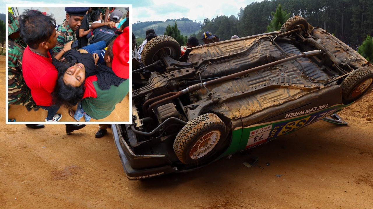 Seven people died after a race car crashed into a packed crowd. Picture: AFP