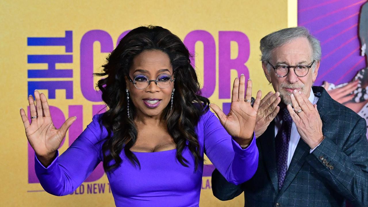 US filmmaker Steven Spielberg and Oprah Winfrey arrive for the world premiere of <i>The Color Purple</i>. Picture: AFP