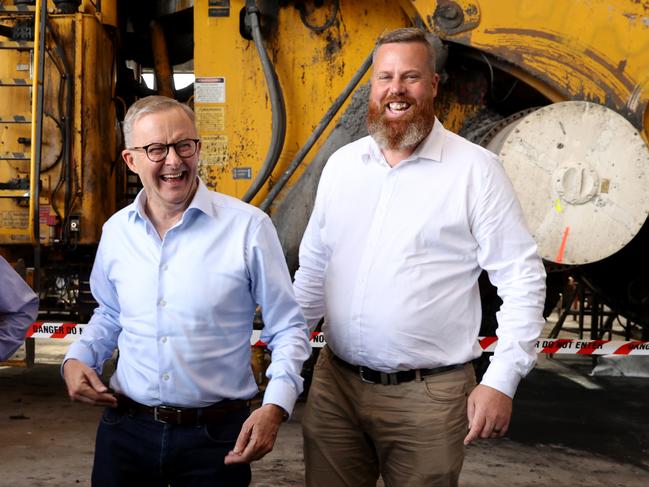 Labor leader Anthony Albanese and the party’s candidate for Hunter Dan Repacholi. Picture: Toby Zerna