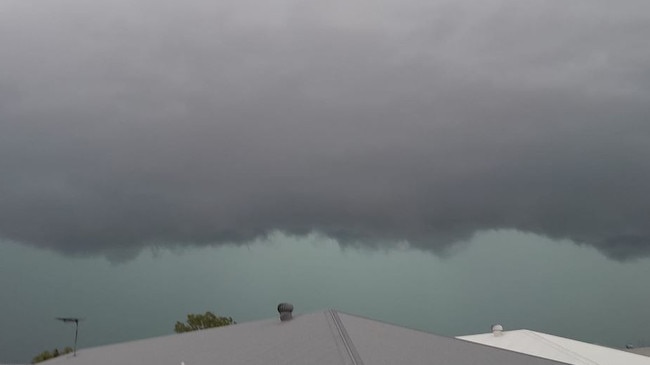 The storm approaching Griffin at 9.13am. Picture: Michael Pinnell