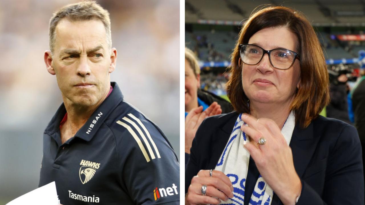 La présidente des North Melbourne Kangaroos, Sonja Hood, parle d’Alastair Clarkson, du processus d’entraînement, de l’examen de Geoff Walsh du département de football, de la réunion de sélection prioritaire