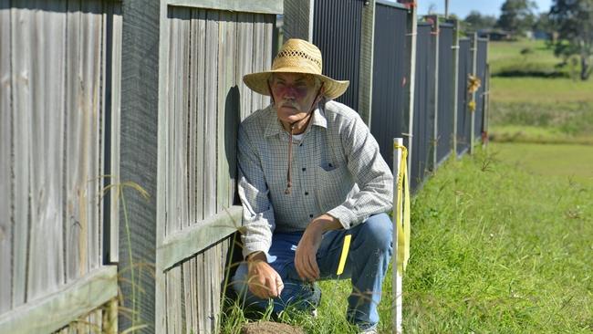 Volunteer park ranger in Logan Stuart Webber with a fire ant nest in a Logan Park.