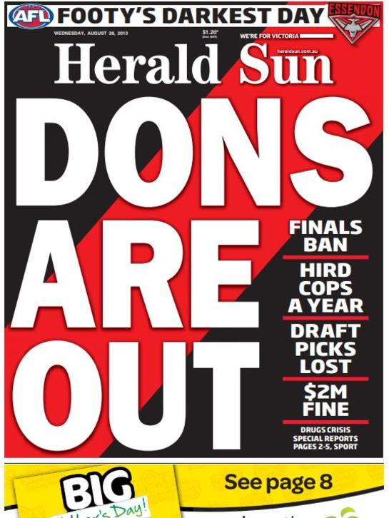 Herald Sun front page August 28, 2013.