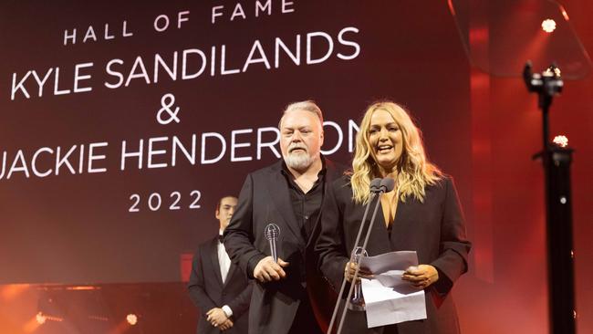 Kyle Sandilands and Jackie O being welcomed into the Commercial Radio Hall of Fame. Picture: Supplied