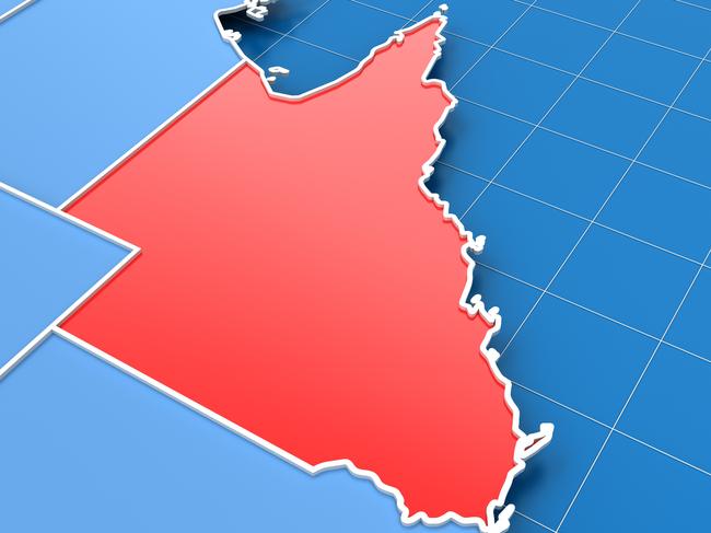 "3d render of Australia map with Queensland highlighted, clipping path included for replacing the backgroundClick"