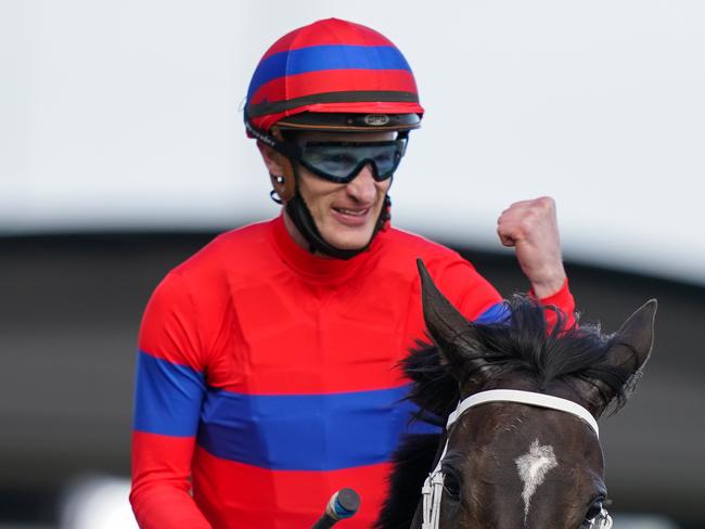 Mark Zahra returns to the mounting yard aboard Verry Elleegant (NZ) after winning in the Stella Artois Caulfield Cup at Caulfield Racecourse on October 17, 2020 in Caulfield, Australia. (Scott Barbour/Racing Photos via Getty Images)