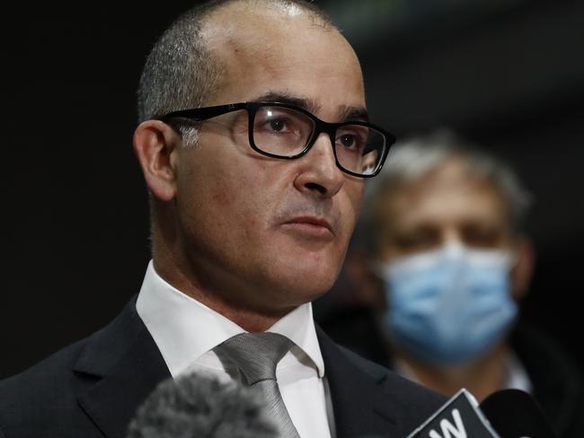 MELBOURNE, AUSTRALIA - JUNE 09: Acting Victorian Premier James Merlino speaks to the media during a press conference on June 09, 2021 in Melbourne, Australia. The Victorian Government announced that the easing of COVID-19 lockdown restrictions will take place as scheduled. (Photo by Darrian Traynor/Getty Images)