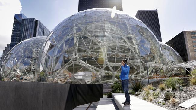 The Amazon.com campus in Seattle will include a botanic garden, waterfalls and tree house-like spaces overlooking tropical gardens once it is open. Picture: Elaine Thompson