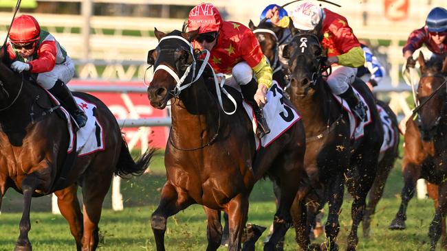 Tannhauser holds off challengers to win the Group 3 Rough Habit Plate for James McDonald. Picture: Grant Peters - Trackside Photography