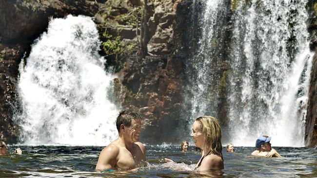 Florence Falls cascade into an emerald green plunge pool. Picture: Peter Eve/ NT Tourism.