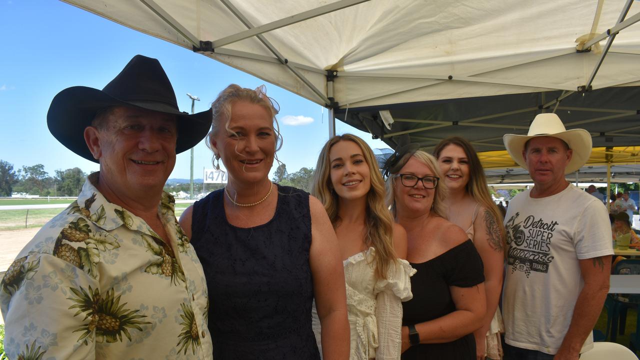 (Left to right) Lance Friend, Sandra Friend, Jasmine Boljevic, Michelle Boljevic, Jade Hawkins and Wayne Fontain at Gympie's last race day for 2021. Photo: Elizabeth Neil