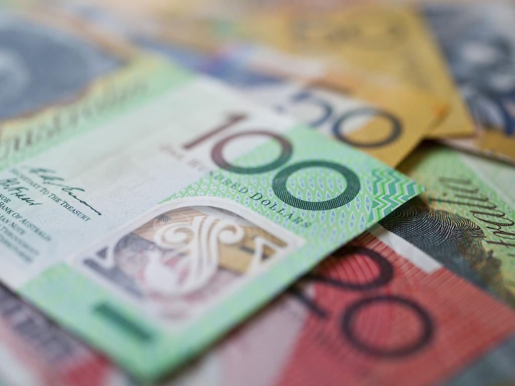 Australian money, currency or cash flat on table