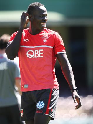 Aliir Aliir during a Sydney Swans training session. Picture. Phil Hillyard