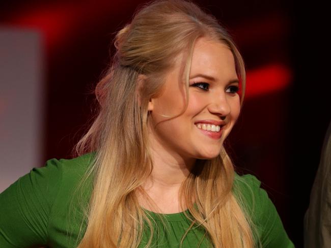 The voice contestant Anja Nissen on stage at photocall for The Voice judges and contestants ahead of this weeks grand finale at Fox studios, Moore Park.