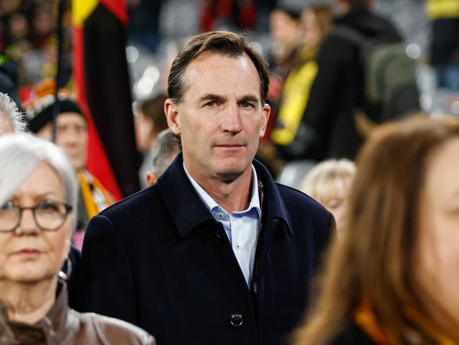 MELBOURNE, AUSTRALIA – MAY 25: Andrew Dillon, Chief Executive Officer of the AFL is seen during the 2024 AFL Round 11 match between the Richmond Tigers and the Essendon Bombers at The Melbourne Cricket Ground on May 25, 2024 in Melbourne, Australia. (Photo by Dylan Burns/AFL Photos via Getty Images)