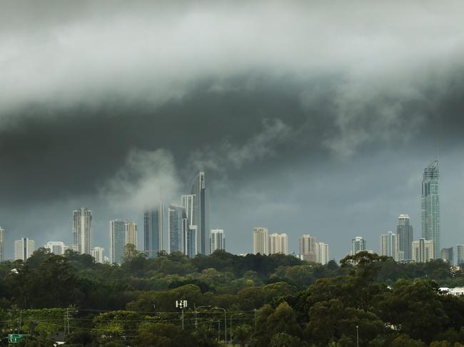 Storm Clouds gather over Surfers Paradise. Picture Glenn Hampson