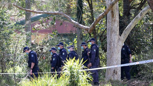 Police conduct a line search at the scene where David King fell from the driver’s seat of his utility after being shot in the head at Salt Ash. Picture: NCA NewsWire / Peter Lorimer.