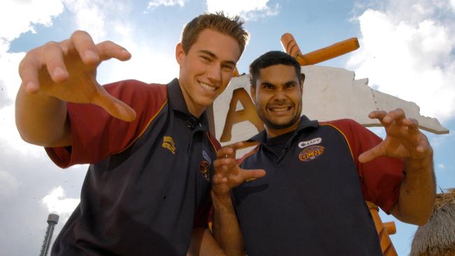 Mal Michael and Llane Spaanderman posing at Dreamworld before riding ‘The Claw’ in 2005. Picture: Fiona Harding