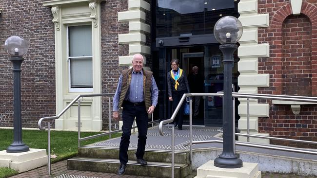 Former Senator Shayne Michael Murphy and wife Ruhua Liu leaving the Launceston Supreme Court after sentencing. Picture: Rosemary Murphy