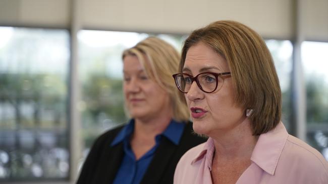 Premier Jacinta Allan and Minister for Mental Health Ingrid Stitt make an announcement about the pill testing trial to be performed at future Victorian festivals. Picture: NCA NewsWire / Valeriu Campan