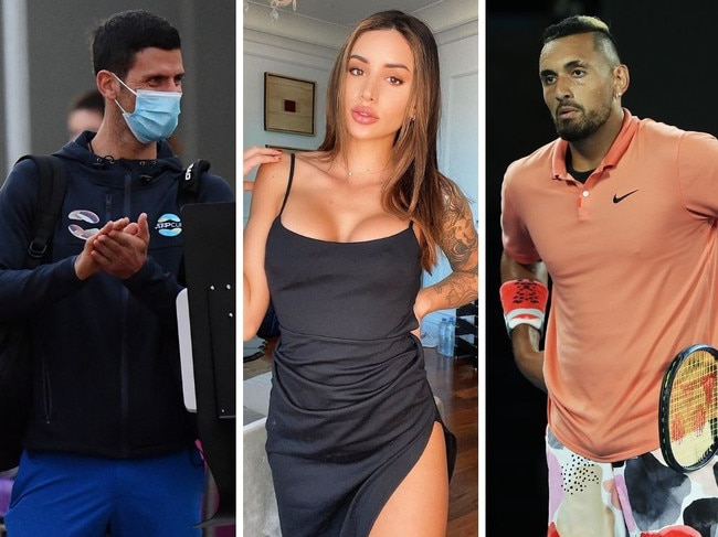 Novak Djokovic and Bernard Tomic's girlfriend Vanessa Sierra have earned the wrath of Nick Kyrgios. Pictures: Getty/Instagram