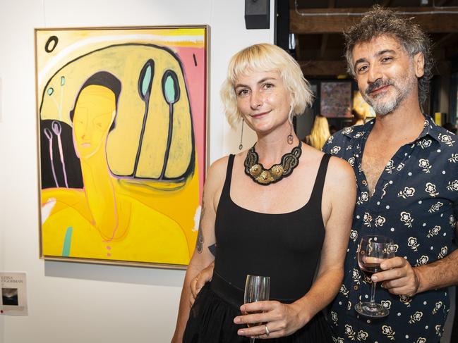 Finalist Leona Debolt with Mario Fraietta and her work Tall Poppy at The Toowoomba Gallery for The Next Big Thing art prize and exhibition, Friday, March 1, 2024. Picture: Kevin Farmer