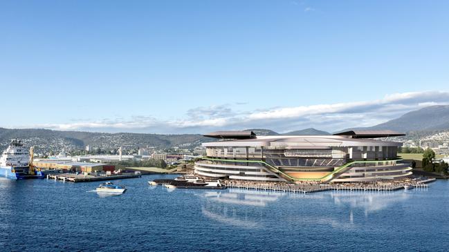 Artists impression of the new AFL/multipurpose Hobart Stadium.